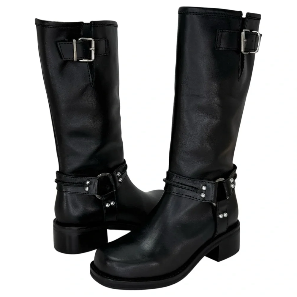 Steve Madden Black Moto Boots with Buckle Detail - Picture 10 of 13